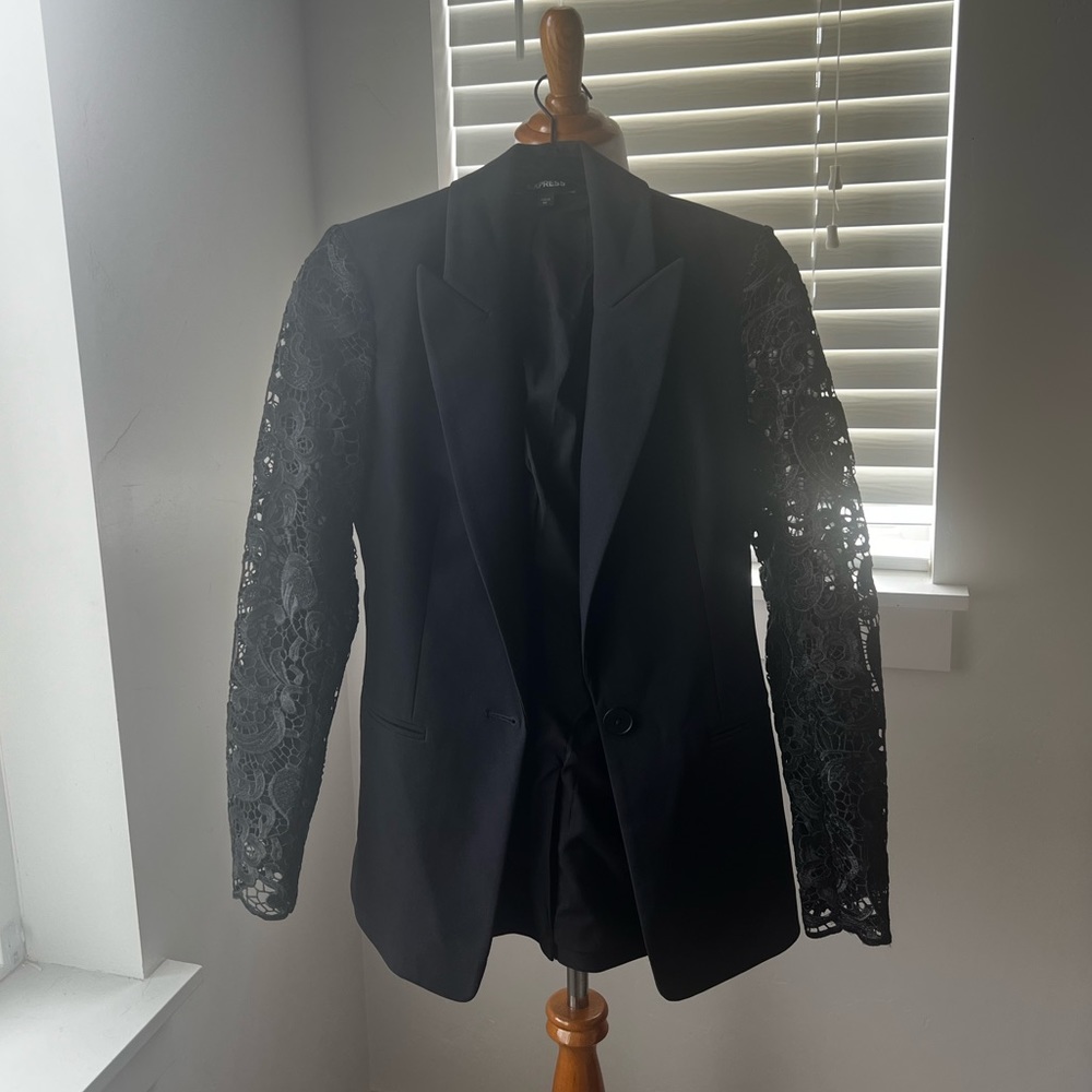 Express Black Lace Sleeved Blazer